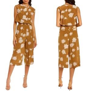 Vince Chrysanthemum Silk Jumpsuit Size Small Brown Floral Vacation Coastal Boho